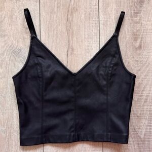 Faux Leather Black Crop V-Neck Top Adjustable Straps Bikercore Sexy Festival
